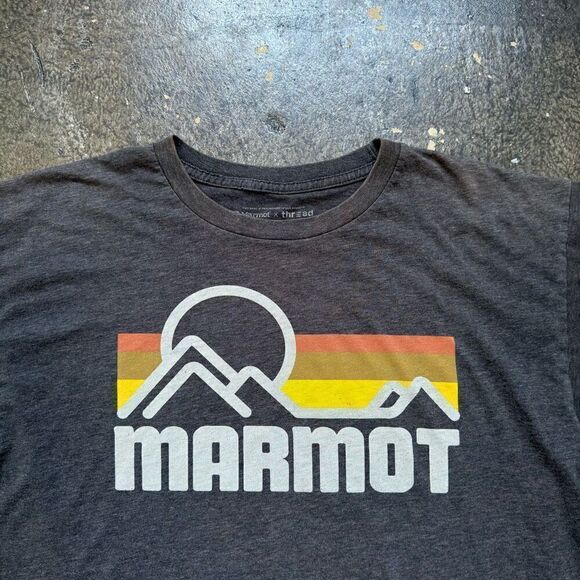 Marmot x Thread Mens Short Sleeve Graphic Tee Charcoal Heather Gray Size Large - Picture 2 of 15